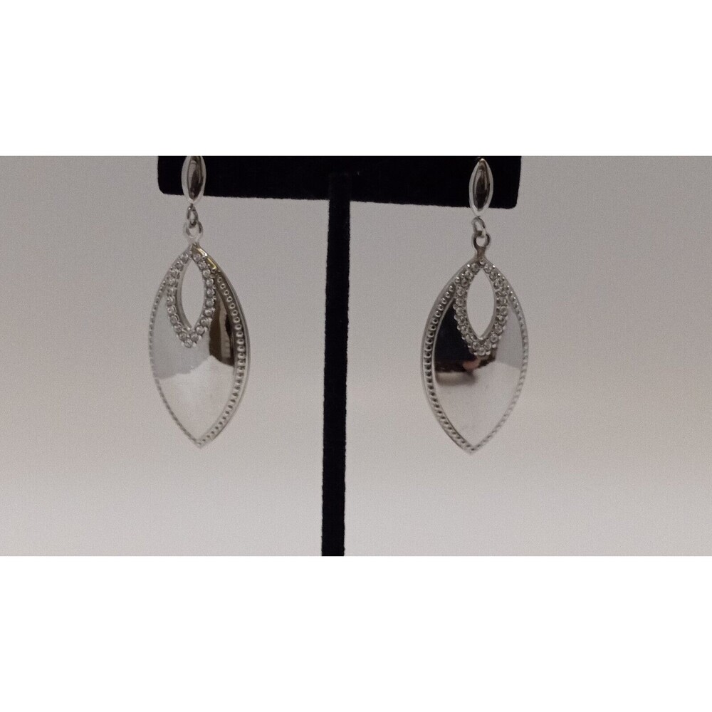 Stainless Steel & Clear Crystal Stud Dangle Earrings 2.5 inch